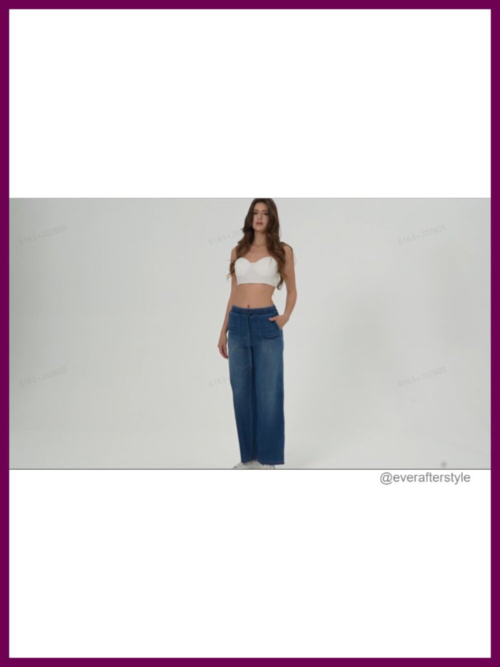 Wide Leg Baggy Jeans High Waisted Stretchy Denim 4 Pockets Drawstring - Picture 6 of 6